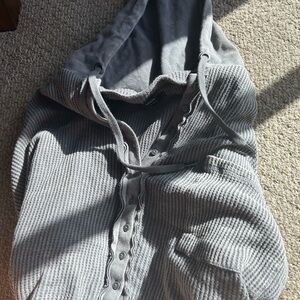 Gray Waffle Knit Hoodie cropped